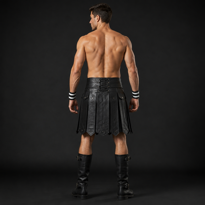Men’s Real Leather Gladiator Kilt – Clubwear Kilt with Free Wrist Bands