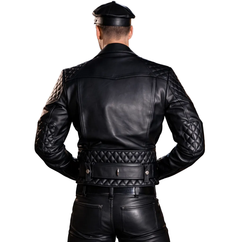 Men’s Cowhide Leather Biker Jacket with Quilted Brando Motorcycle Design