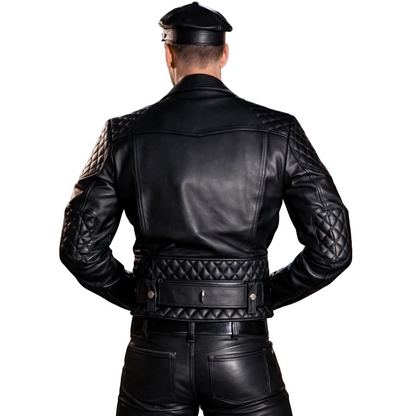Men’s Cowhide Leather Biker Jacket with Quilted Brando Motorcycle Design