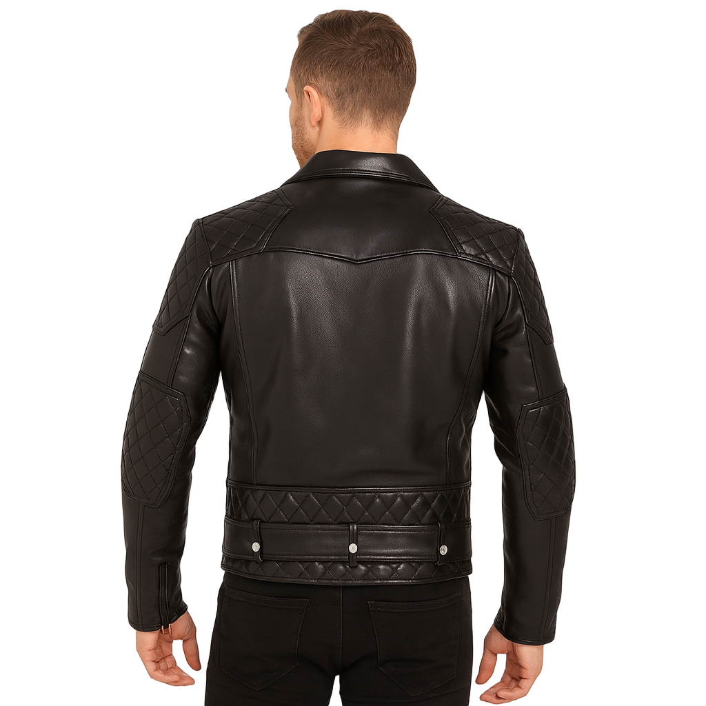 Men’s Cowhide Natural Grain Leather Biker Jacket – Quilted Brando Motorcycle Jacket