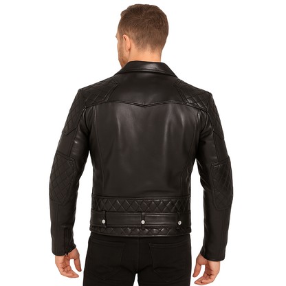 Men’s Cowhide Natural Grain Leather Biker Jacket – Quilted Brando Motorcycle Jacket