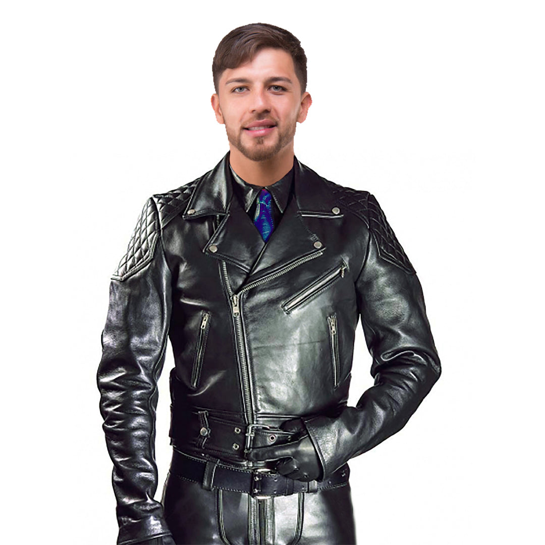 Men’s Cowhide Natural Grain Leather Biker Jacket – Quilted Brando Motorcycle Jacket