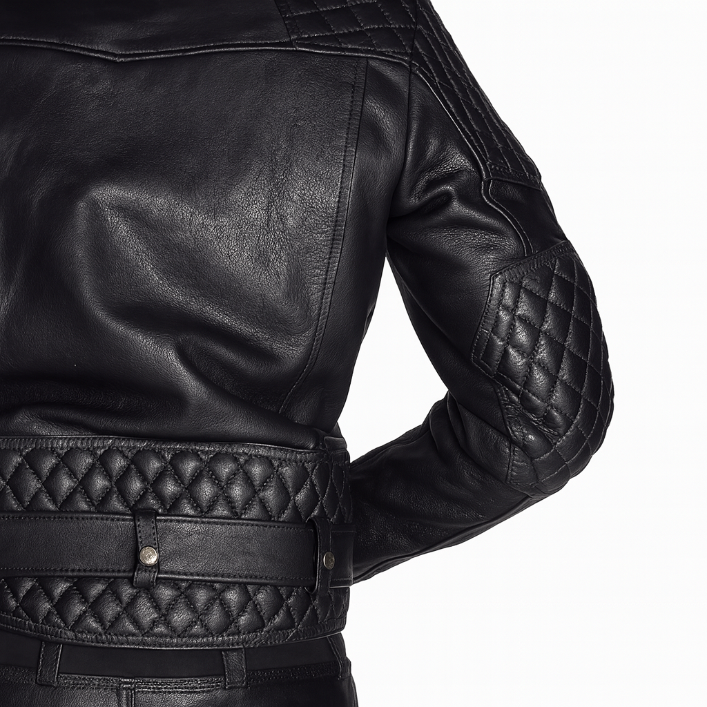 Men’s Cowhide Natural Grain Leather Biker Jacket – Quilted Brando Motorcycle Jacket