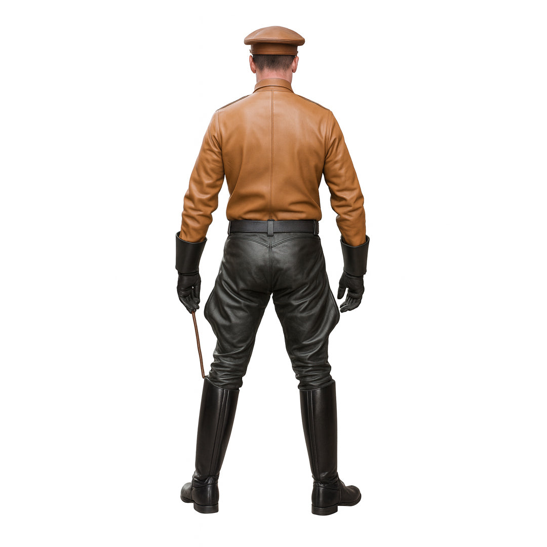 Men’s Real Leather Police Breeches – Black Cowhide Jodhpurs Pants