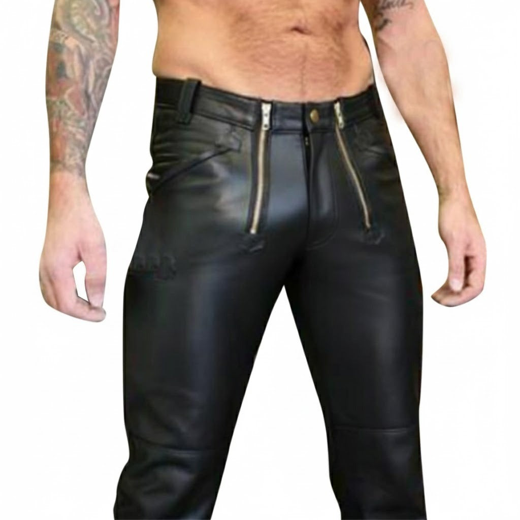 Men’s Real Cowhide Leather Carpenter Pants – Durable Full-Grain Workwear