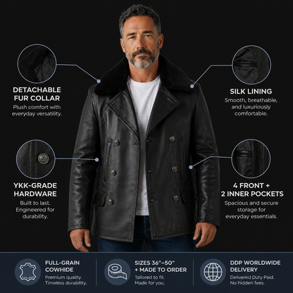 leather pea coat men