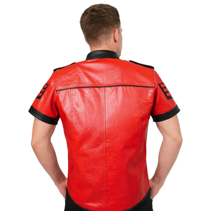 Men's Lamb Leather Police Style Shirt with Quilted Panels