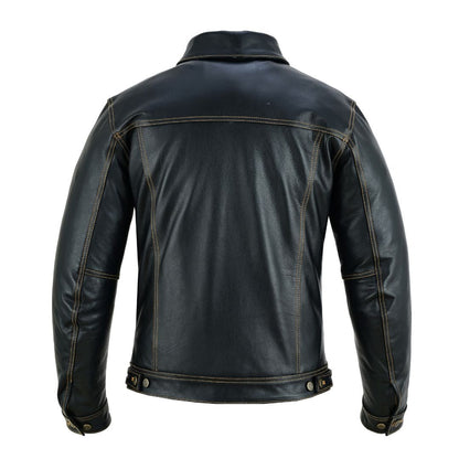Men’s Cow Leather Trucker Jacket – Classic Levi’s Style, Contrast Stitching