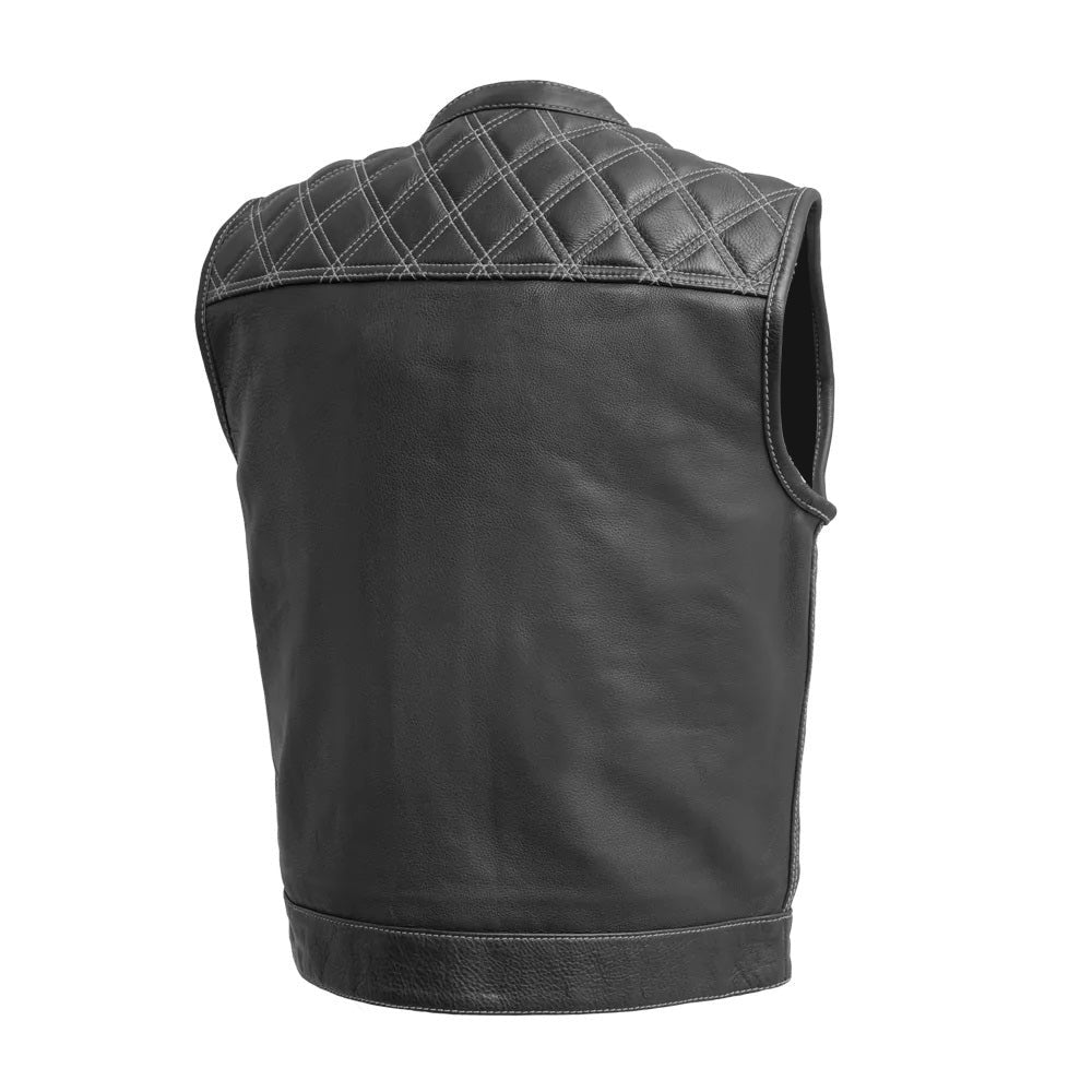 Men's Genuine Cowhide Leather Biker Vest with Contrast Stitch Detailing