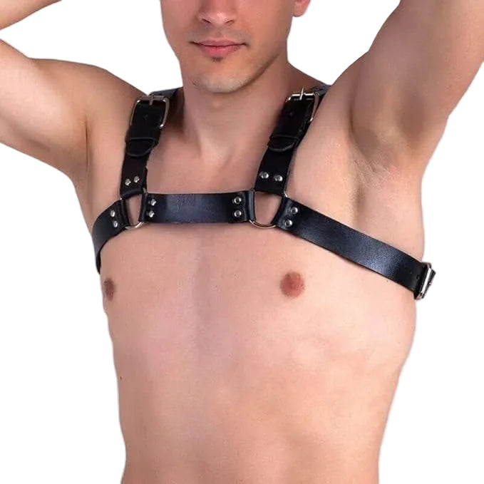 Men’s Sheep Leather BDSM Chest Harness – Adjustable with D-Rings