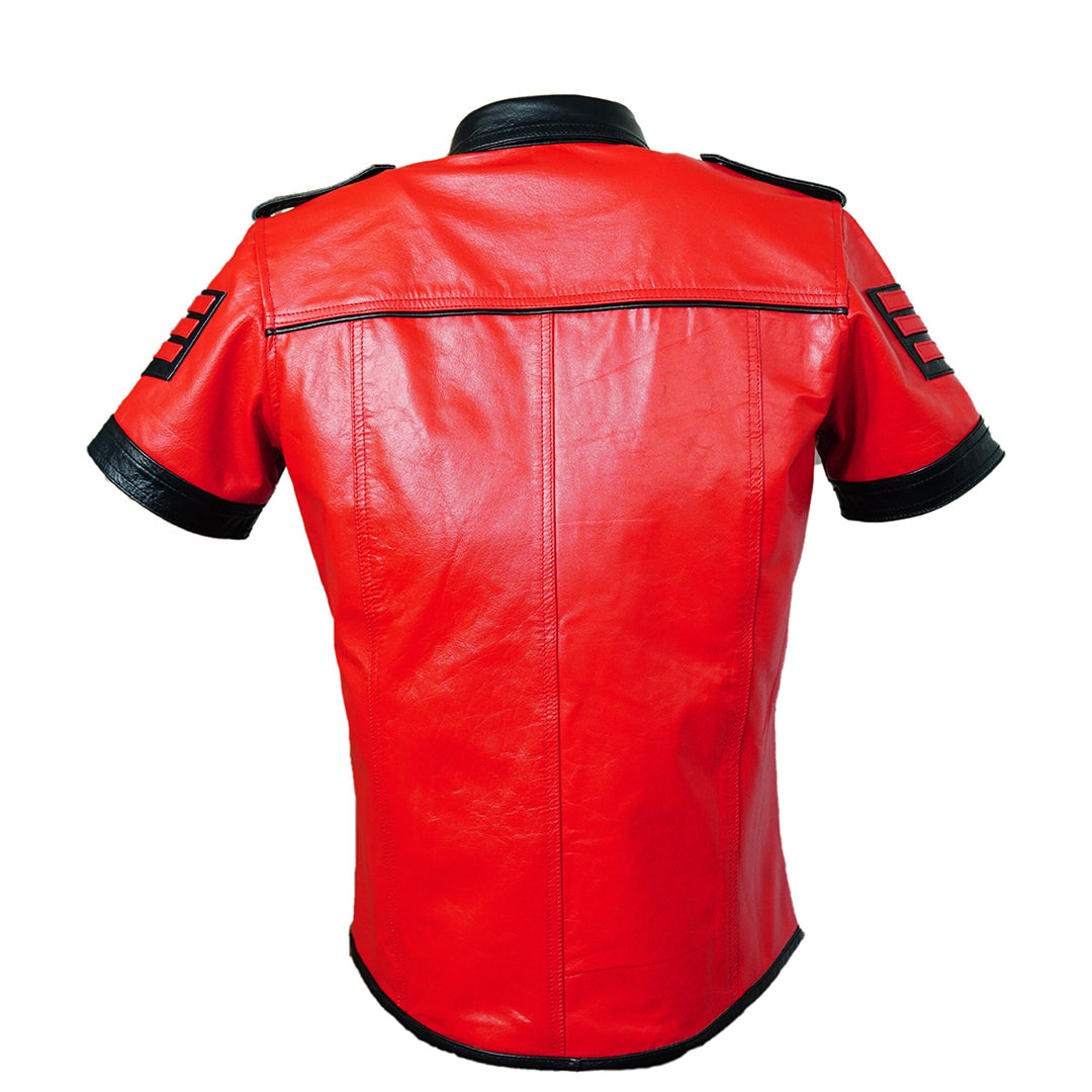 Men's Lamb Leather Police Style Shirt with Quilted Panels