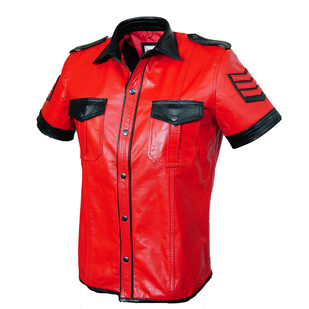 Men's Lamb Leather Police Style Shirt with Quilted Panels