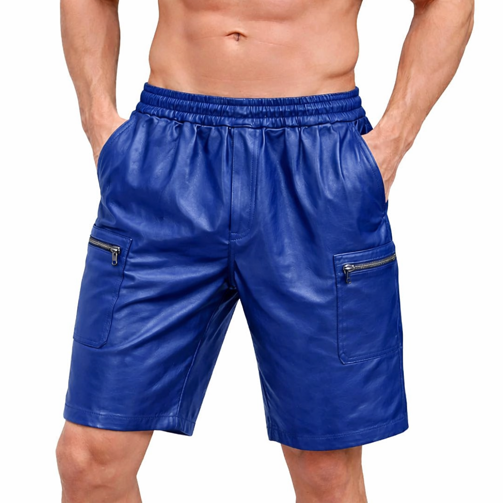 Men's Lamb Leather Shorts with Elastic Waist & Zipped Pockets – 5 Color Options
