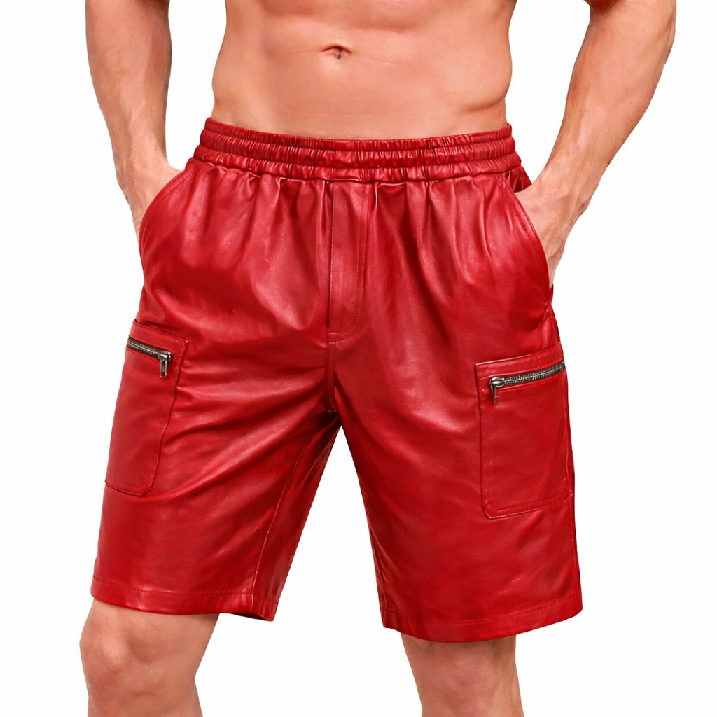 Men's Lamb Leather Shorts with Elastic Waist & Zipped Pockets – 5 Color Options