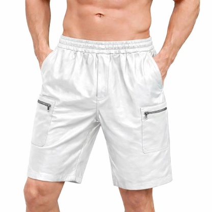 Men's Lamb Leather Shorts with Elastic Waist & Zipped Pockets – 5 Color Options