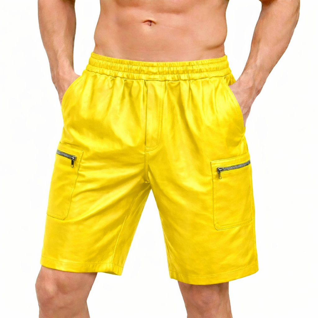 Men's Lamb Leather Shorts with Elastic Waist & Zipped Pockets – 5 Color Options