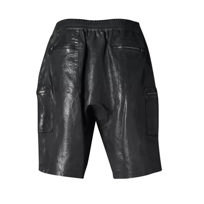 Men's Lamb Leather Shorts with Elastic Waist & Zipped Pockets – 5 Color Options