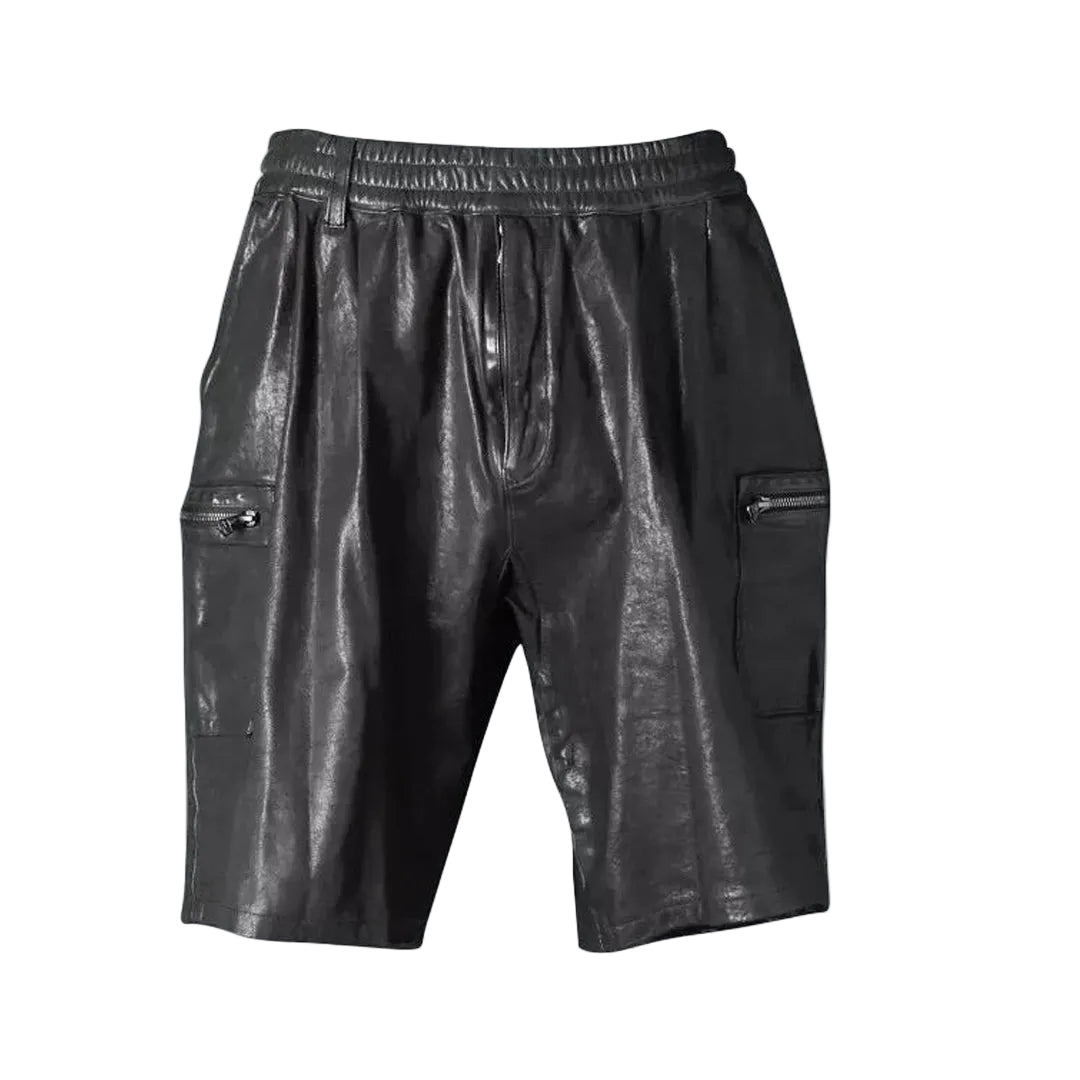 Men's Lamb Leather Shorts with Elastic Waist & Zipped Pockets – 5 Color Options