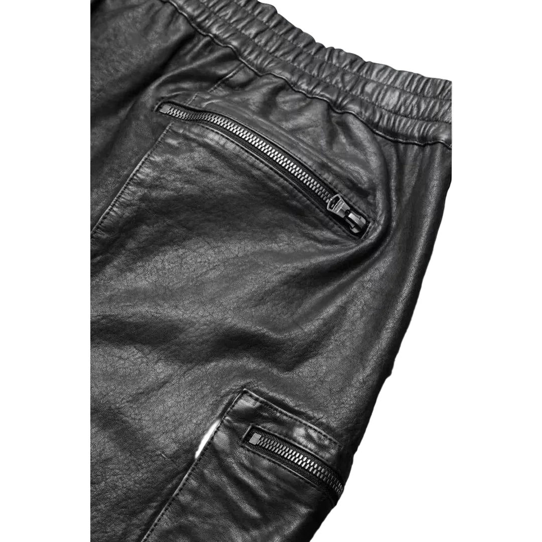 Men's Lamb Leather Shorts with Elastic Waist & Zipped Pockets – 5 Color Options