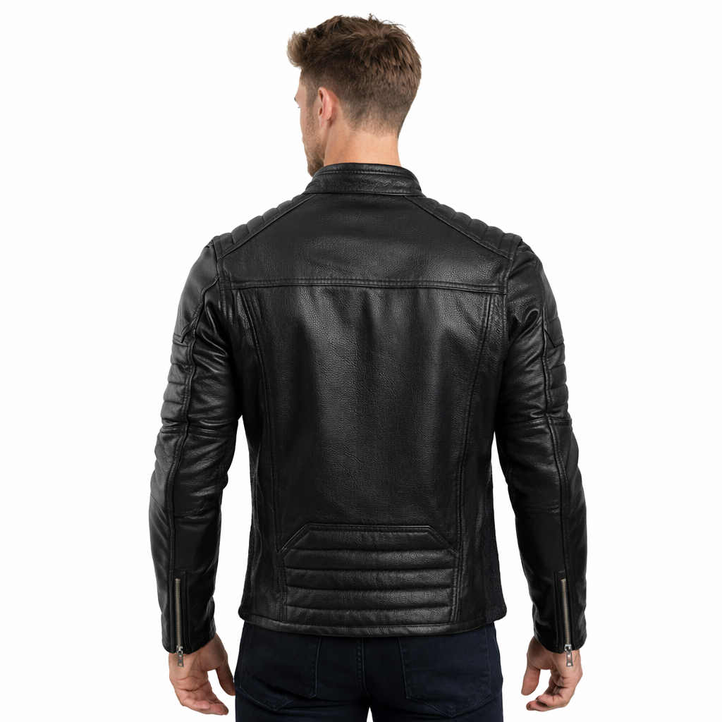 Men’s Cowhide Café Racer Jacket – Quilted Leather Biker Style