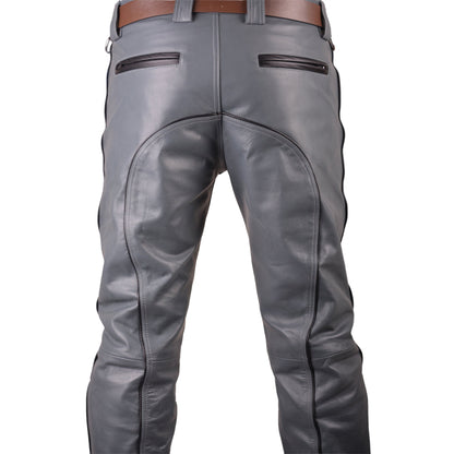 Men’s Real Leather Police Outfit – Grey & Black Leather Shirt and Pants Set