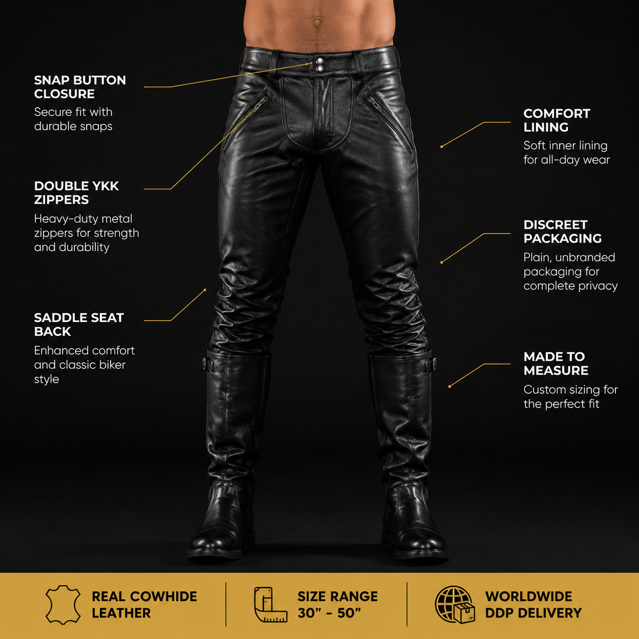 mens-double-zip-leather-biker-pants-bluf-infograhic