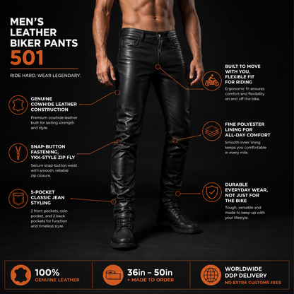 Herren Echtlederhose – Klassischer 501 Stil | Street Ready & Langlebig
