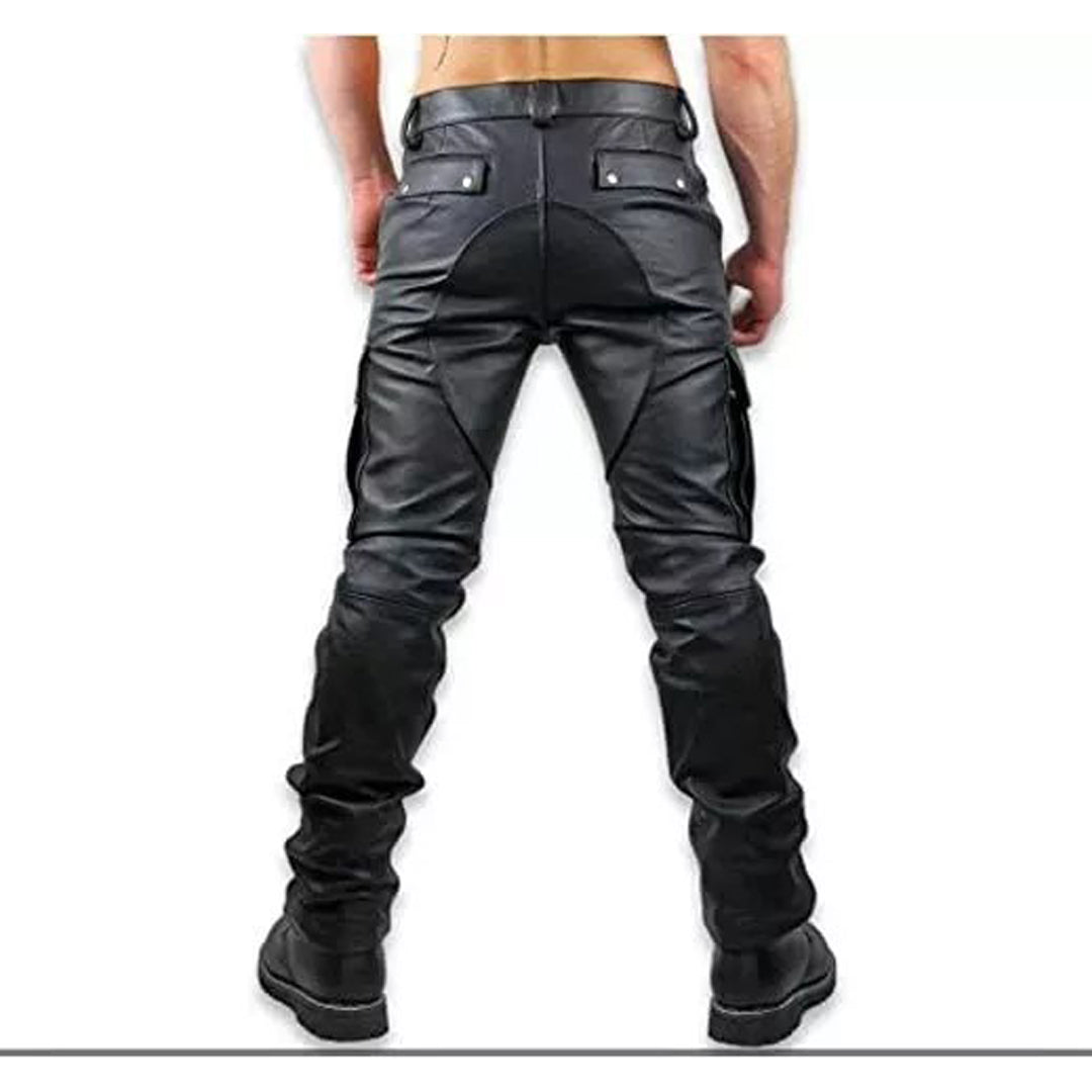 Men’s Genuine Cowhide Leather Biker Cargo Pants