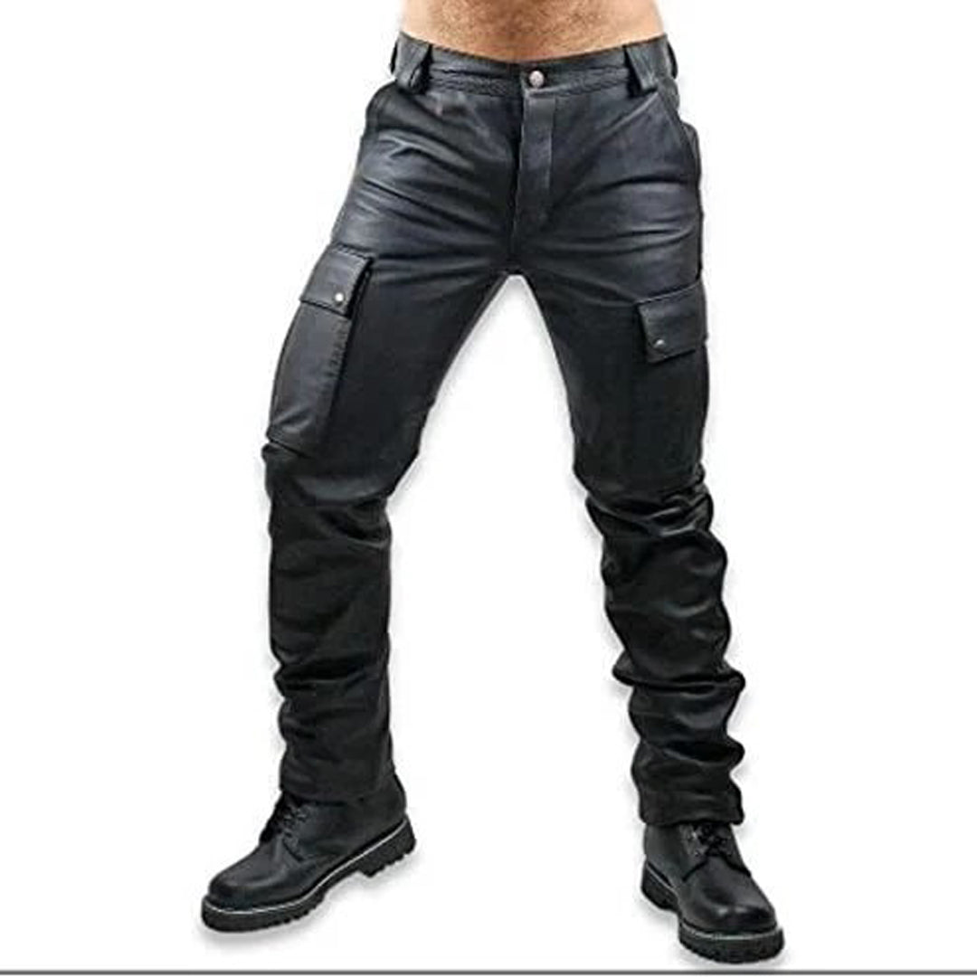 Men’s Genuine Cowhide Leather Biker Cargo Pants