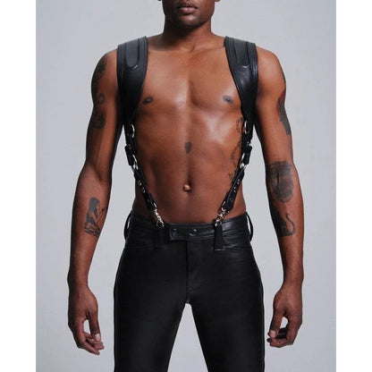 Men’s Real Leather Chest Harness – Adjustable Multi-Strap Body Harness
