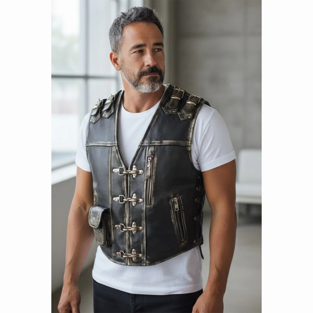 Men's Real Cowhide Distressed Leather Bikers Vest Handmade Vest