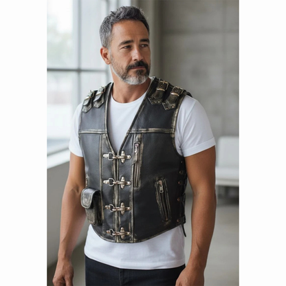 Men's Real Cowhide Distressed Leather Bikers Vest Handmade Vest