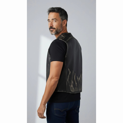Men's Real Cowhide Distressed Leather Bikers Vest Handmade Vest