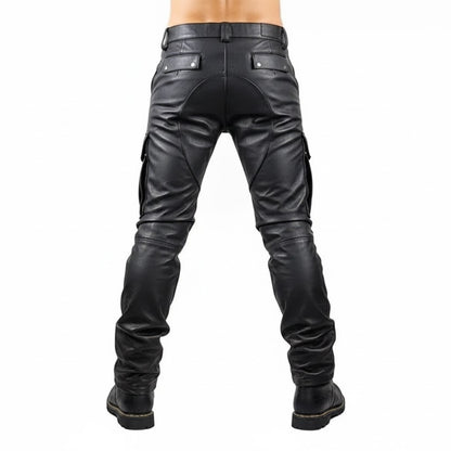 Men’s Genuine Cowhide Leather Biker Cargo Pants