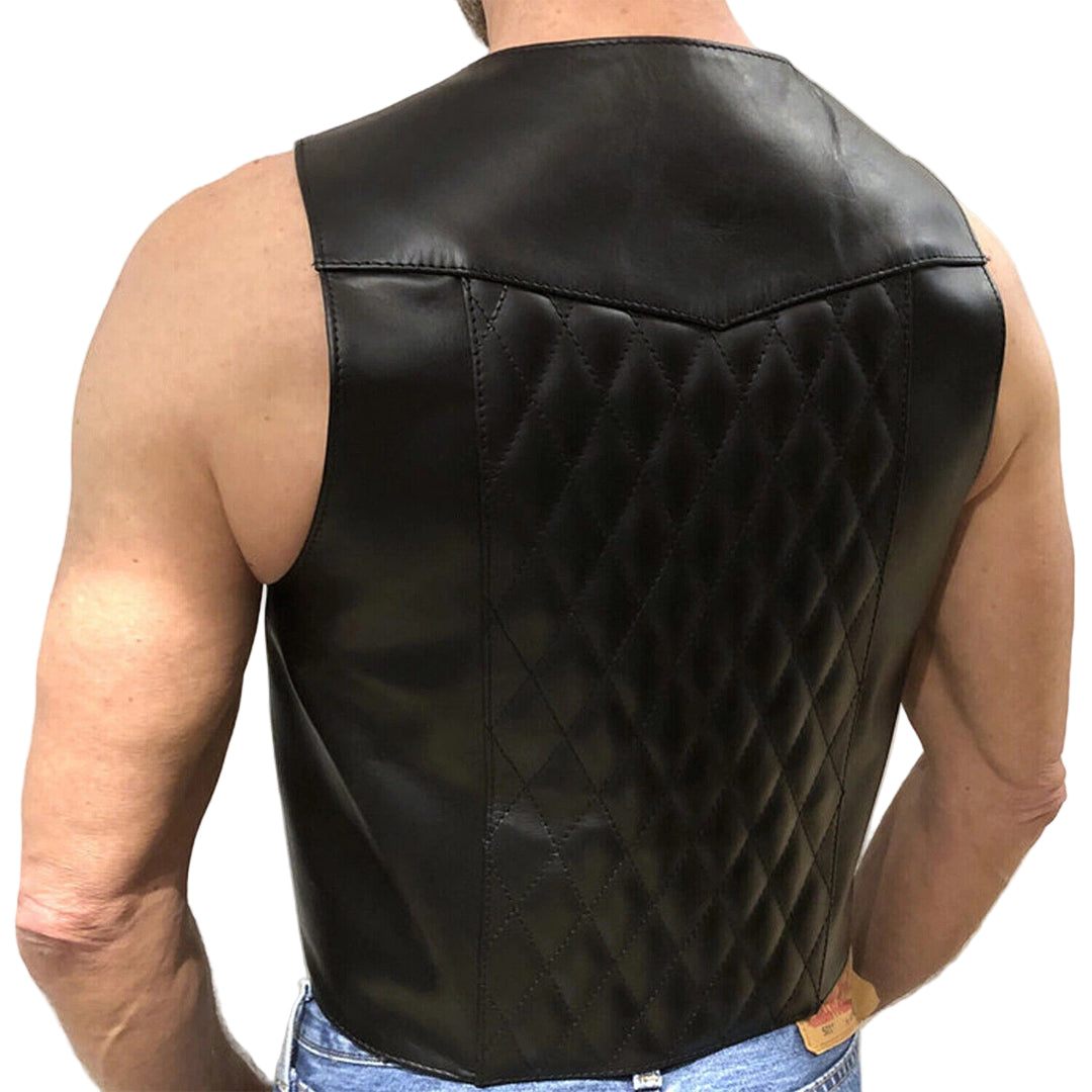 Men’s Genuine Calf Leather Bar Vest – Open Front Sleeveless Fetish Style