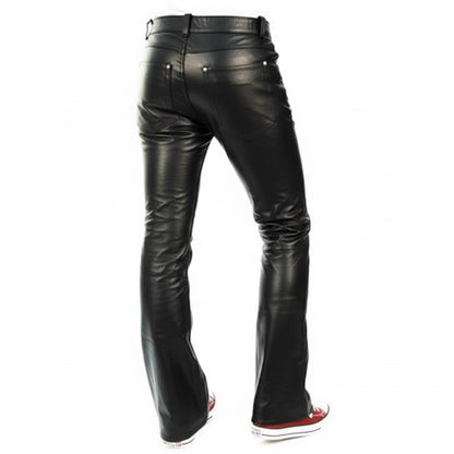 Men's Cowhide Leather Bootcut Biker Pants with 5 Pockets