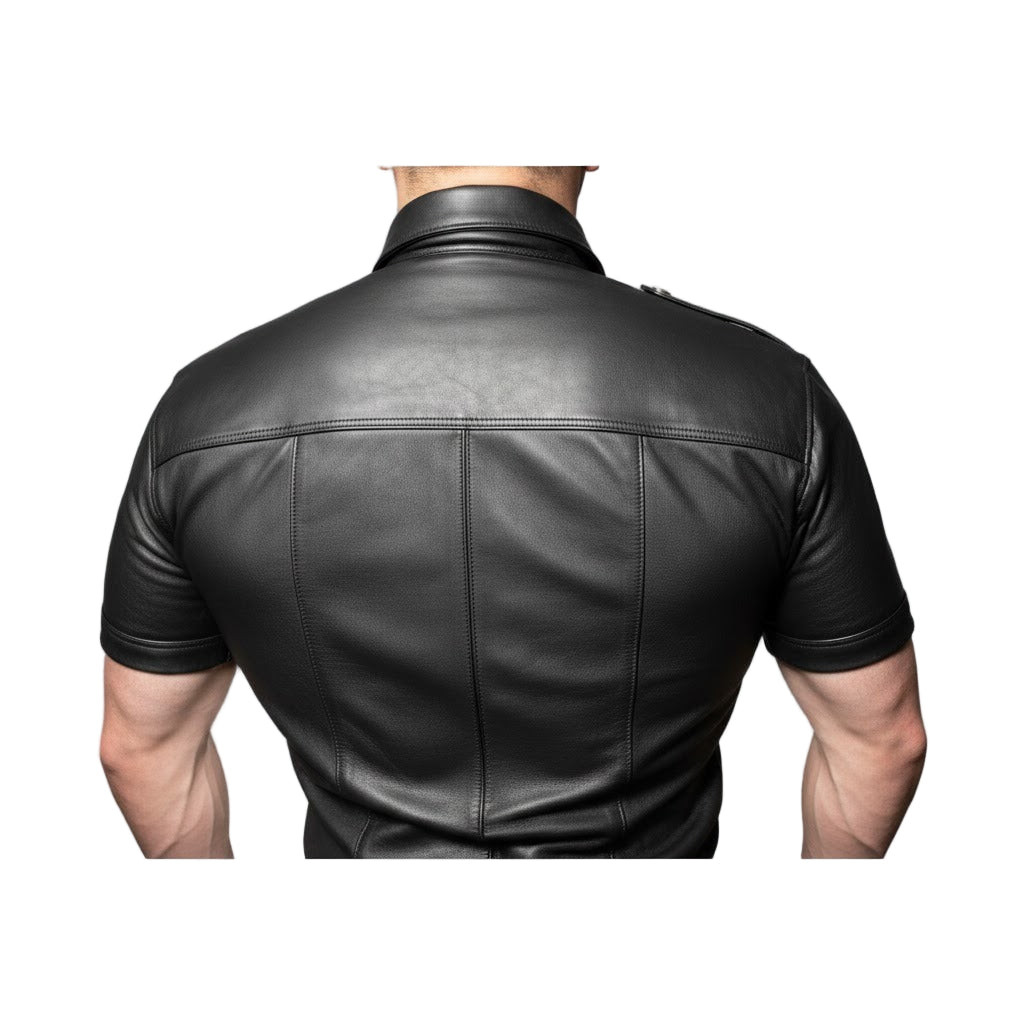 Men’s Lambskin Leather Police Shirt – Short Sleeve Clubwear