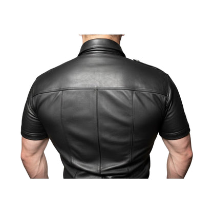 Men’s Lambskin Leather Police Shirt – Short Sleeve Clubwear