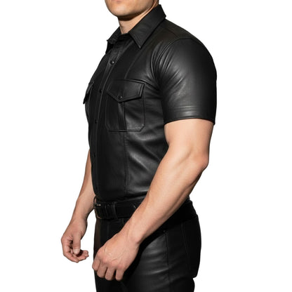 Men’s Lambskin Leather Police Shirt – Short Sleeve Clubwear