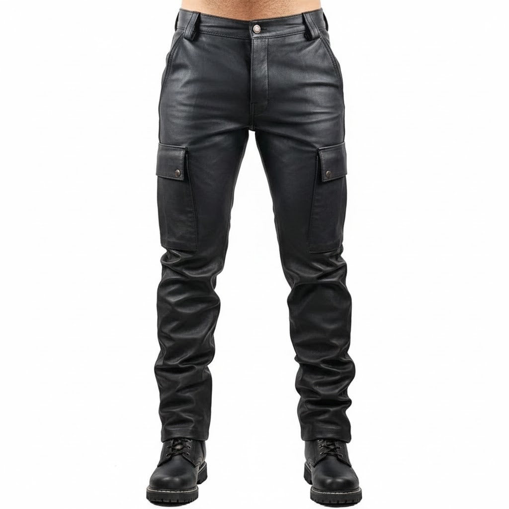 Men’s Genuine Cowhide Leather Biker Cargo Pants