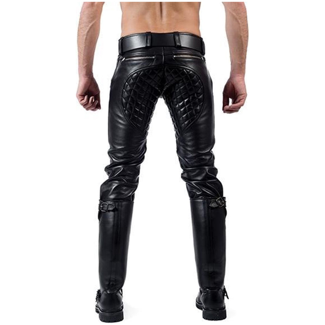 Men’s Cowhide Leather Carpenter Pants with Quilted Panels