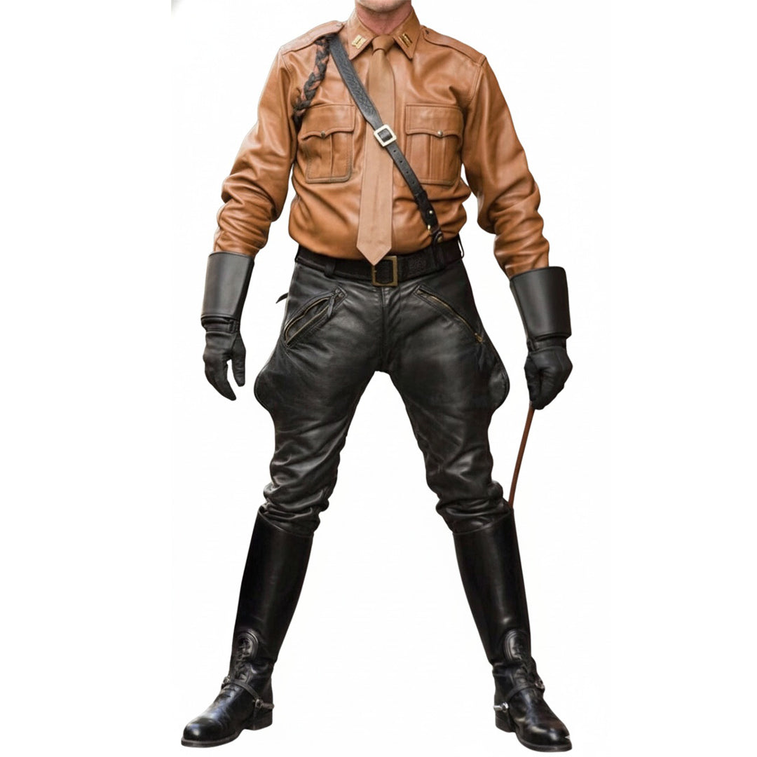 Men’s Real Leather Police Breeches – Black Cowhide Jodhpurs Pants