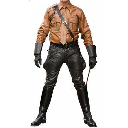 Men’s Real Leather Police Breeches – Black Cowhide Jodhpurs Pants