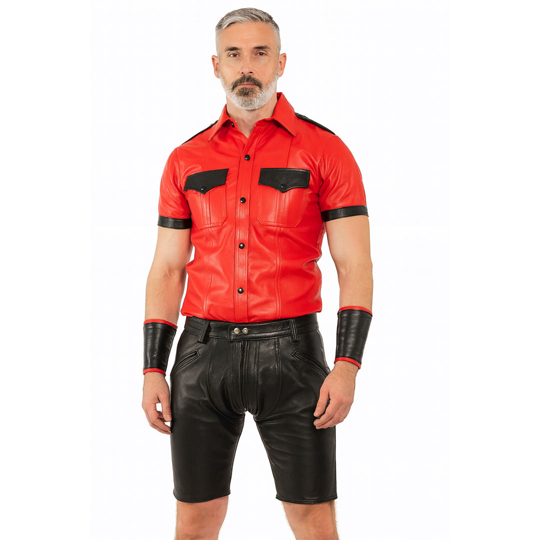 Men’s Real Leather Shirt - Shorts Set & Wristbands