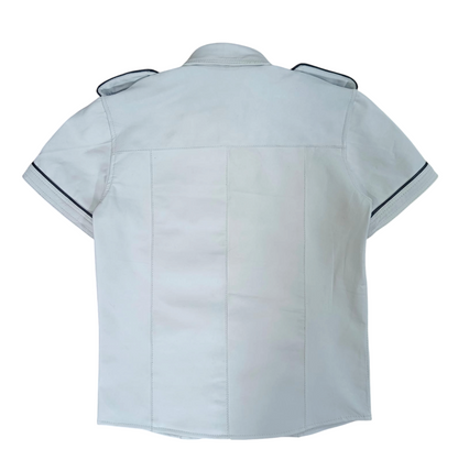 Men's White Lamb Leather Police Shirt – Short Sleeves with Black Piping