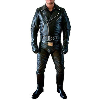 Men’s Quilted Cowhide Leather Biker Jacket & Pants Set – BLUF Outfit
