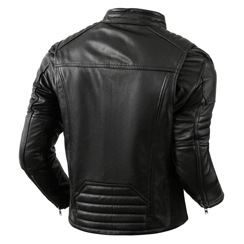 Men’s Cowhide Café Racer Jacket – Quilted Leather Biker Style