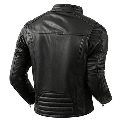 Men’s Cowhide Café Racer Jacket – Quilted Leather Biker Style