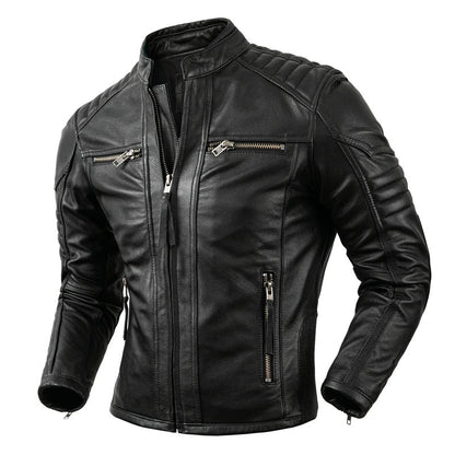 Men’s Cowhide Café Racer Jacket – Quilted Leather Biker Style