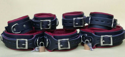 Heavy Duty Real Leather 7-Piece Bondage Restraint Set with Padlocks